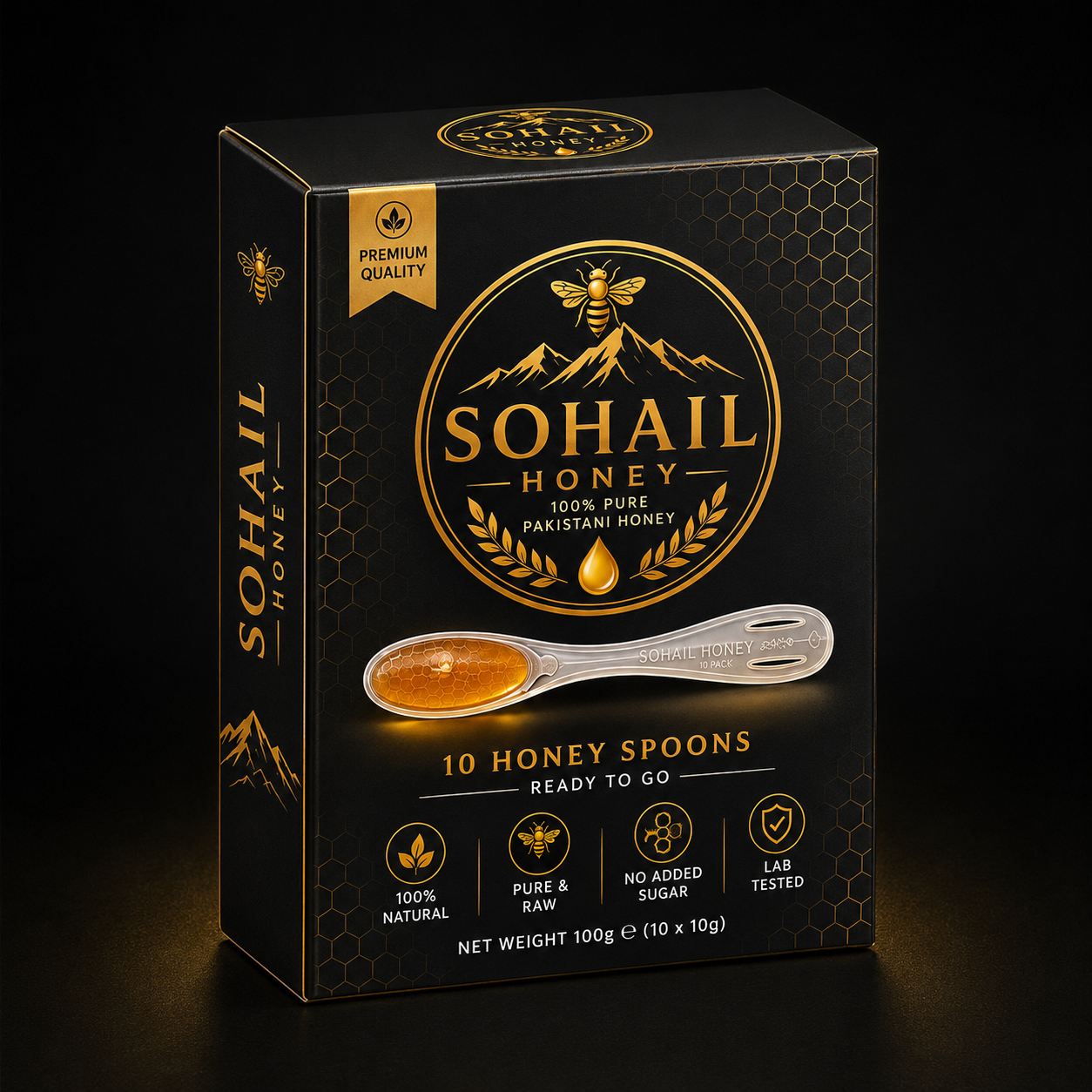 Sohail Honey packaging with 10 honey spoons